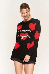 HEART PRINT OVERSIZED SWEATER DH5960D - Cozy Style, Sweaters, $ 65.00, A Moment Of Now™